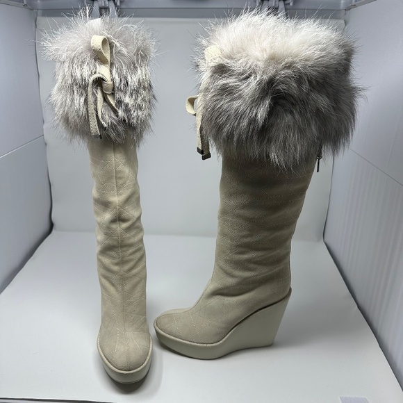 Dior Suede & Fox Fur Knee High Boots - Picture 2 of 16